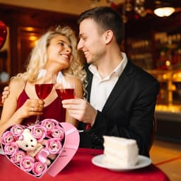 Rozen Cadeau Set - Zeep Rozen Doos - Romantisch Cadeau - Hartvormige Doos - 17x15.5x4 cm - Roze — thumbnail 5