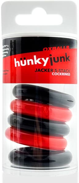 Hünkyjunk - Jacker - 5-Stack Stapelbare Cockringen - Zwart/Rood — thumbnail 4