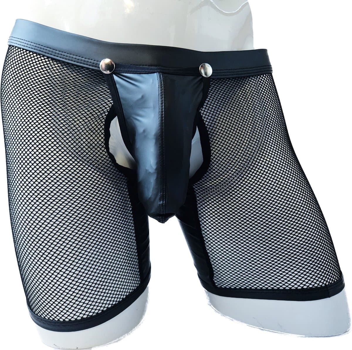BamBella® S/M open kruis Boxer short kant voor mannen - doorzichtig BDSM Erotische Sexy Lingerie lang Heren - Zwart mannen ondergoed slip — afbeelding 1