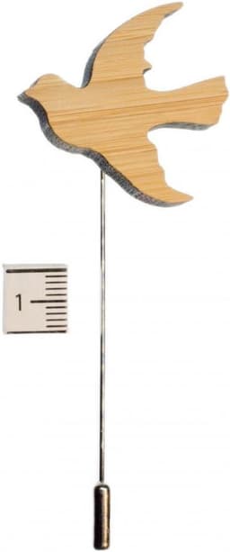 Duif broche dasspeld vogel zwaluw vredestof hout - handgemaakte modesieraden I reversspeld button pins, 32mm, hout, metaal — thumbnail 4