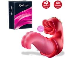 TipsToys® 4-in-1 Vibrator - Clitoris Zuiger en G Spot Stimulator - Likkende Ribbel Tong - 10 Standen Lik, Bef, Tril & Swing - Tepel, Vagina & Clit Teaser - Seksspeeltjes - Sex Toys voor Vrouwen - IPX6 - Rood