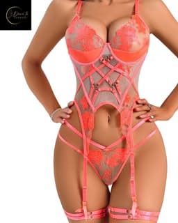 Luxe Neon Lingerieset Dames – Sexy Lingerie – Glow in the Dark – Blacklight Lingerie – UV Lingerie – 4-delige Set – Erotische Lingerie – Lingerie Erotisch – Festival Outfit – Madam Hommard – Exclusief – High End – Dare to Undress – S, M, L — thumbnail 5