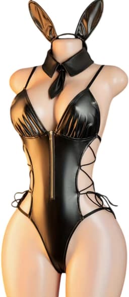 Sexy Bunny Bodysuit Set met Open Achterkant | Bunny Oren, Strik & Kraag | Maat M - Roleplay — thumbnail 1
