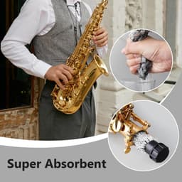 Saxofoon Reiniger - Sax Doek - Saxofoon Onderhoud - Rubberen Tip - 53 cm - Zwart Wit — thumbnail 2