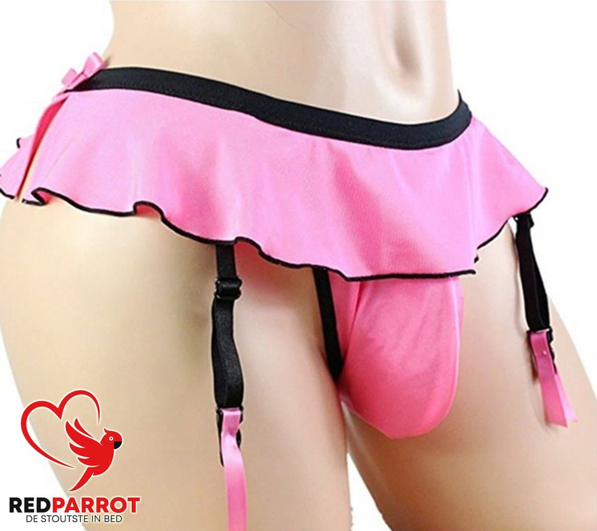 Mini Rok - String - Heren - Roze - Sexy Lingerie - Jarretels Slip — afbeelding 1