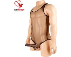 Heren jumpsuit met penis sleeve - Transparant - Erotische kleding man - Bodysuit