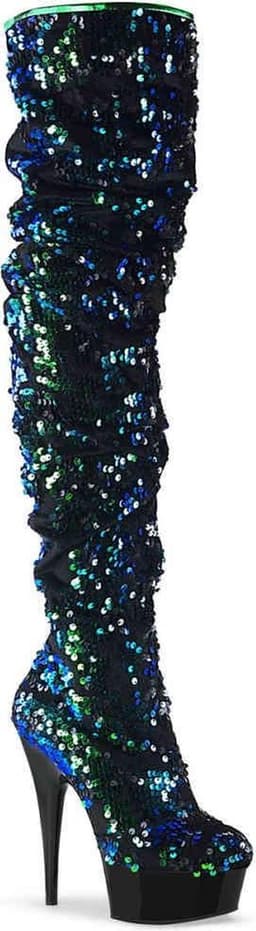 Pleaser - DELIGHT-3004 Plateau overknee Laarzen - US 6 - 36 Shoes - Groen/Zwart — thumbnail 1