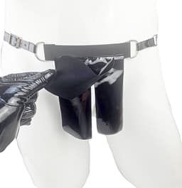 BamBella® String Man -Maat XXL - sexy ondergoed Lingerie Heren -Open voorkant onderbroek Datex (Mix latex en stof) - Zwart mannen string Imitatie leer SM BDSM kleding — thumbnail 3