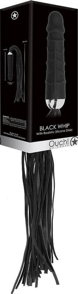 Ouch – Siliconen Dildo Flogger Zweep met Geaderde Penis voor Extra Stimulatie – Zwart — thumbnail 3