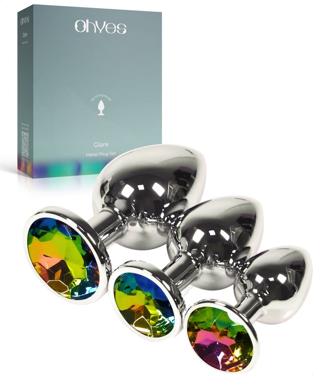Metalen Buttplugs voor mannen en vrouwen - Buttplug Set 3-Delig - Anal & Butt Plug - Regenboog/ Multicolor — afbeelding 1