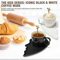 Koffiekopjes set - Partner mokken - Cadeau bruiloft - Kussend motief - 200 ml capaciteit - Zwart — thumbnail 3