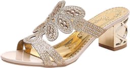 Dames sandalen - Zomerse muiltjes - Elegante uitstapjes - Strass en glitter details - Beige — thumbnail 1