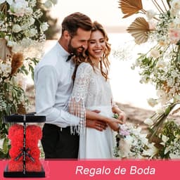 Rozenbeer - Kunstbloemen beer - Romantisch cadeau - Met ledverlichting - 25 cm - Rood — thumbnail 3