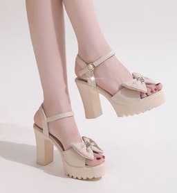 Hoge Hakken Sandalen - Zomer Schoenen - Feestelijke Gelegenheden - Platform Blokhak - 10cm Hak 3cm Plateau — thumbnail 3