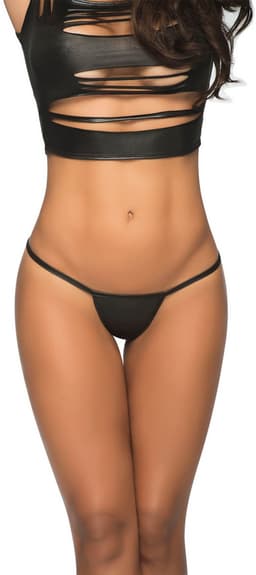 Mapalé Sexy Ondeugende Faux Leather Y-Back String - S/M - Nat Look - Zwart — thumbnail 1