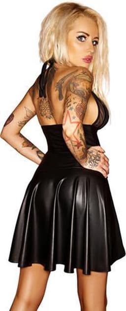 Noir Handmade Wetlook Halterjurk Met Netstof Cups — thumbnail 3