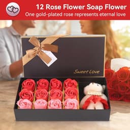12 Rozen Zeep Bloemen Gift Set voor Vrouwen - Romantisch Valentijnsdag Cadeau met Pluche Beer — thumbnail 4