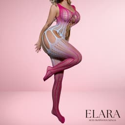 Elara - Seliora - Bodystocking Erotische Lingerie met Open Kruis - Catsuit - S t/m XL - Sexy Dames Lingerie - Roze/Wit — thumbnail 3