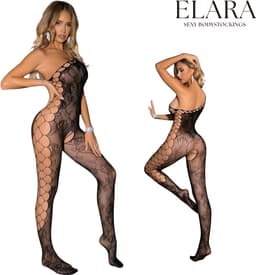 Elara - Solena - Bodystocking Erotische Lingerie met Open Kruis - Catsuit - S t/m XL - Sexy Dames Lingerie - Zwart — thumbnail 1