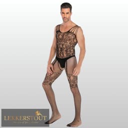 Heren Bodystocking met Open Kruis - Zwart - Mannen Lingerie - One Size S-XL (46-52) | LS089 — thumbnail 3