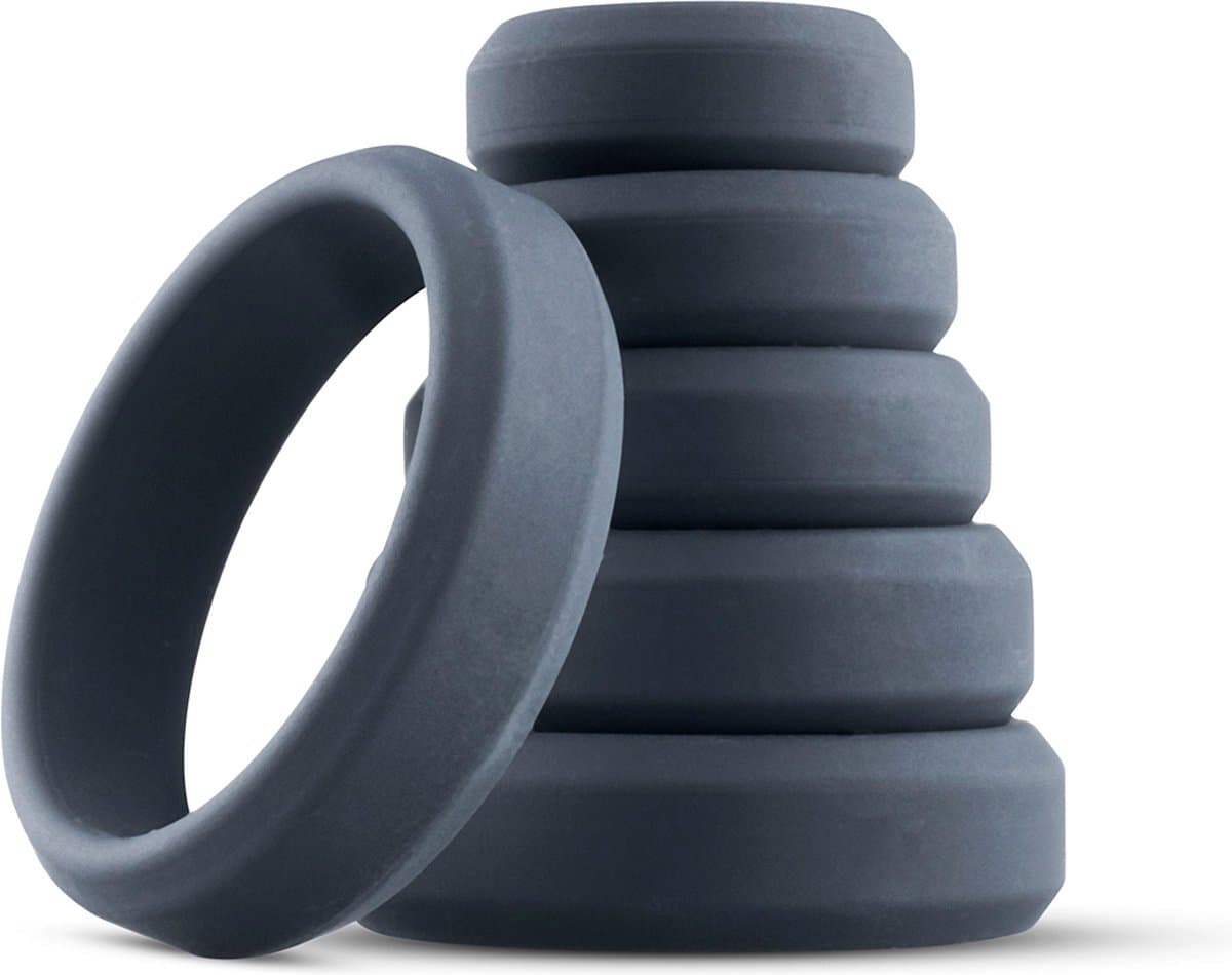 Boners - 6 Delige Cockring Set - Penisring Set voor Mannen - Extra Stimulatie - Buttplugs - Buttplug Set - Anal Plug - Sex Toys voor Mannen - Seksspeeltjes - Penisring - Cockringen - Grijs — afbeelding 1