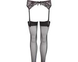 Mandy Mystery Lingerie – Jarretel Gordel met Kant Motief en Bijbehorende Kousen Spanning en Sensatie – Maat S/M -Zwart