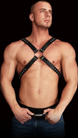 Ouch! Adonis Leren Halter Harnas voor Torso in Kruis Vorm Mannelijke Uitstraling - Zwart — thumbnail 1