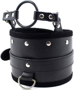 Nooitmeersaai -  Zwarte halsband met ring gag en riem — thumbnail 2