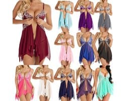 Super Sexy nachtjurk+ string - babydoll jurk- babydoll nachtjapon van kant versierd met bloemetjes patroon-babydoll nachtjapon-- babydoll lingerie