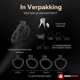 Quick Relief Elite Lock™ Medium - Chastity cage - Kuisheidskooi met 4 ringmaten - Kuisheidskooi voor Mannen - Sissy - Cock Cage - Zwart — thumbnail 2