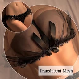 Dames string in rokstijl, sexy lingerie, slipje, mesh, tule, minirok, string, kant, laag uitgesneden ondergoed, transparante ruche, slipje (zwart) — thumbnail 1