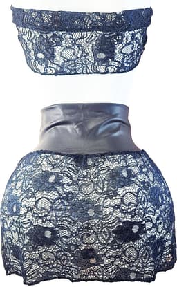 BamBella ® - Erotische Kleding set - L/XL - Nep leer kant doorzichtig blauw zwart — thumbnail 2