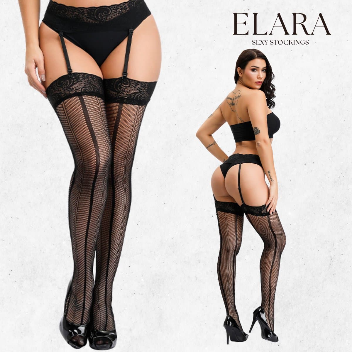 Elara Novalie – Sexy Jarretel Gordel met Kousen – 2-Delige Lingerieset – Verleidelijke Netkousen met Kant – S t/m XL – Dames Lingerie — afbeelding 1