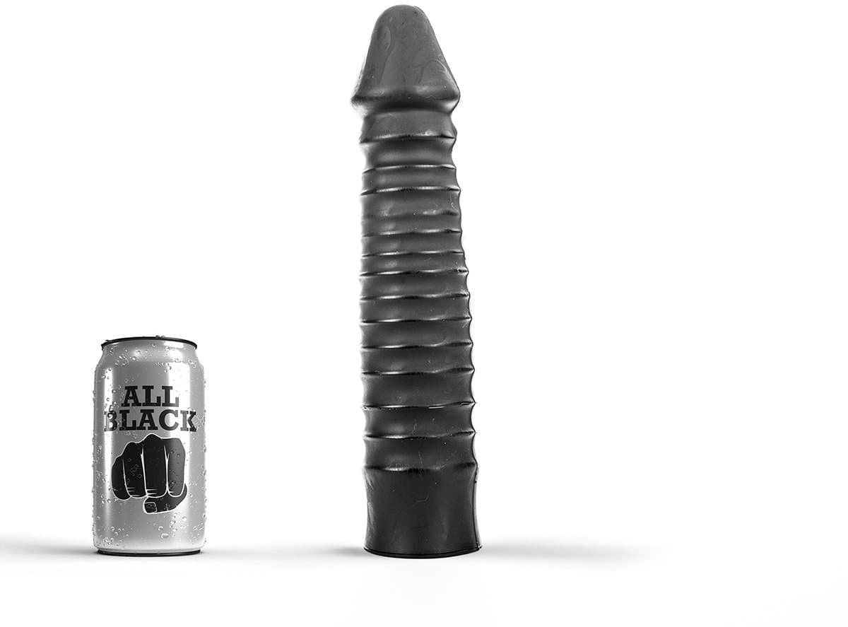 All Black Zwarte grote dildo met geribbelde schacht — afbeelding 1