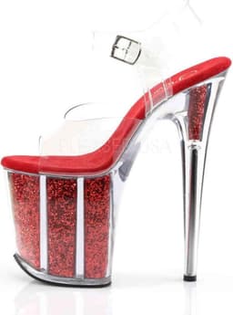 Pleaser - FLAMINGO-808G Sandaal met enkelband, Paaldans schoenen - Paaldans schoenen - 35 Shoes - Rood/Transparant — thumbnail 3