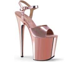 Pleaser - FLAMINGO-809 Sandaal met enkelband, Paaldans schoenen - Paaldans schoenen - 38 Shoes - Roze/Goudkleurig