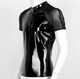 Latex wetlook shirt mannen - Transparante schouders - Ritssluiting - Glanzend - BDSM - Club — thumbnail 5