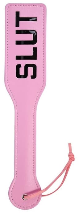 Nooitmeersaai - Paddle met letters - PU leer - Roze/zwart - SLUT — thumbnail 1