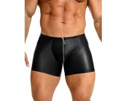 Zwarte heren boxershorts met rits - maat XL/XXL - black sexy PU leather men boxers with zipper underwear -BDSM -mannen boxer clubwear heren ondergoed erotiek