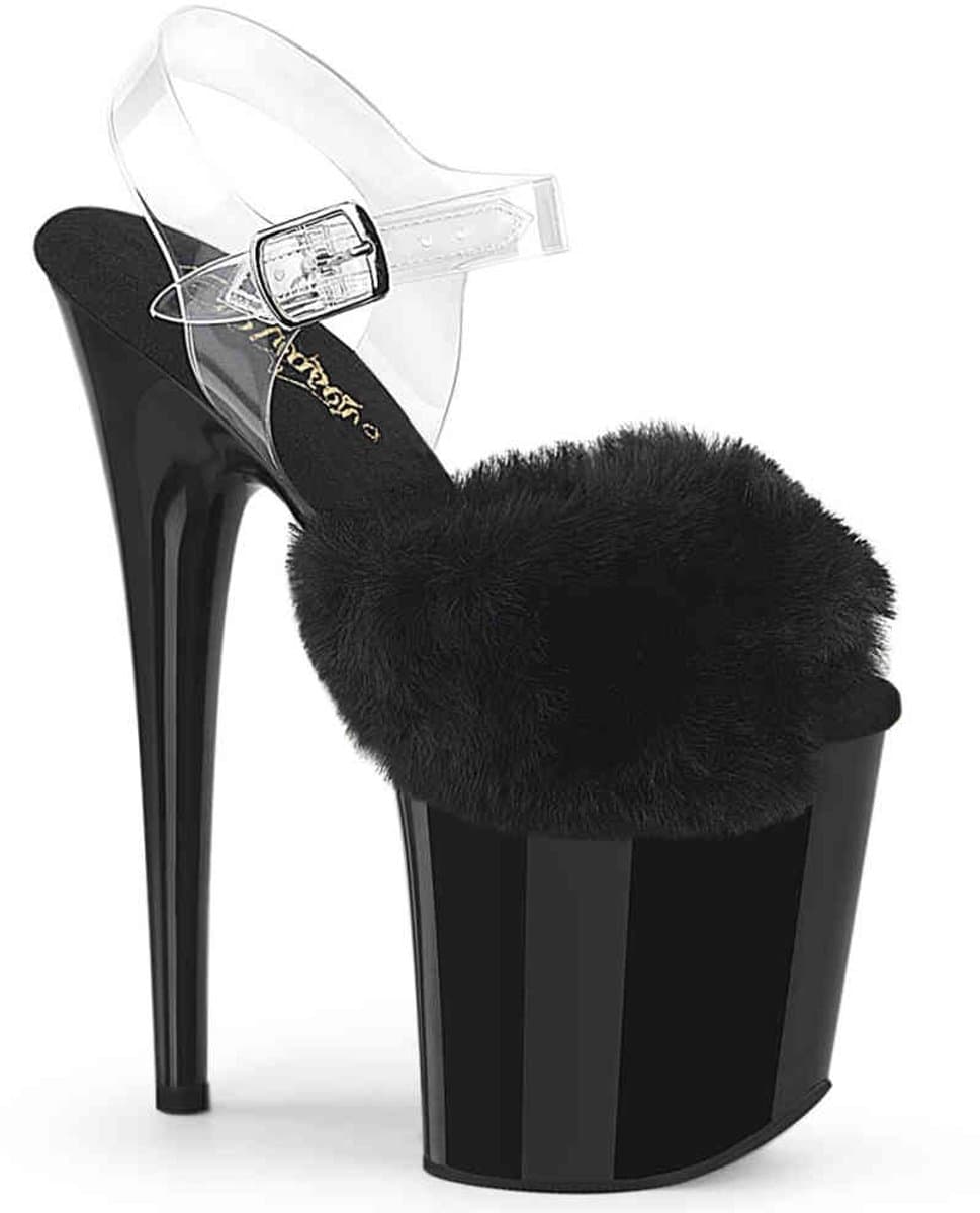 Pleaser - FLAMINGO-808FUR Sandaal met enkelband, Paaldans schoenen - US 7 - 37 Shoes - Zwart — afbeelding 1