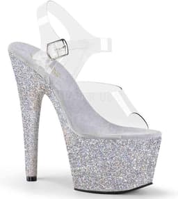 Pleaser - ADORE-708HMG Sandaal met enkelband, Paaldans schoenen - Paaldans schoenen - 41 Shoes - Zilverkleurig/Transparant — thumbnail 1