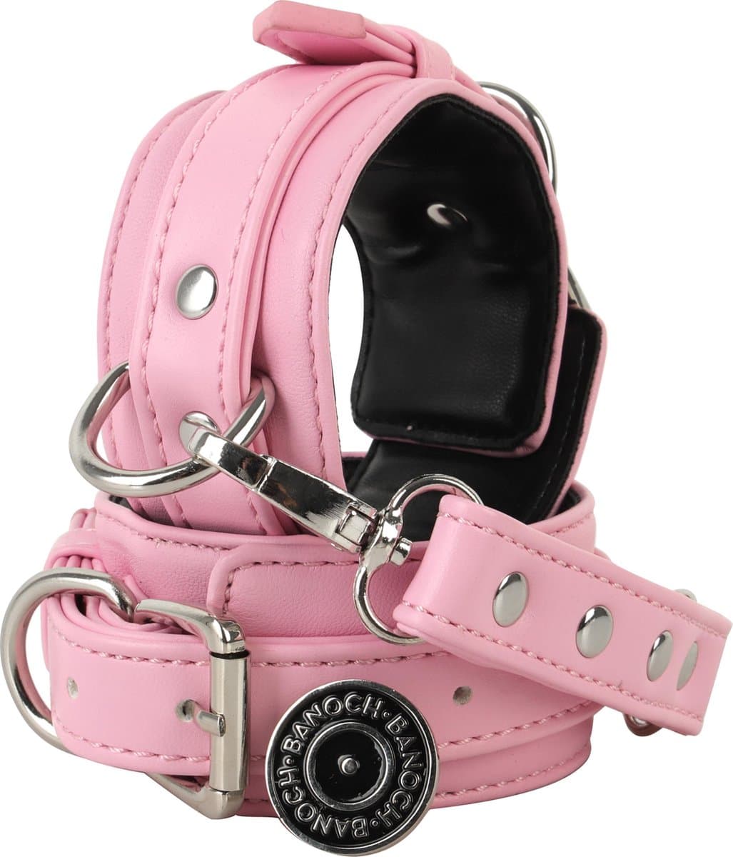 Banoch | enkelboeien van pu leer | roze / zwart| bondage — afbeelding 1