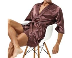 Satijnen Kimono Herenlingerie - Goud Bruine Kimono satijn - Heren nachtkleding - Erotisch - Glanzend - Badjas - Goede kwaliteit