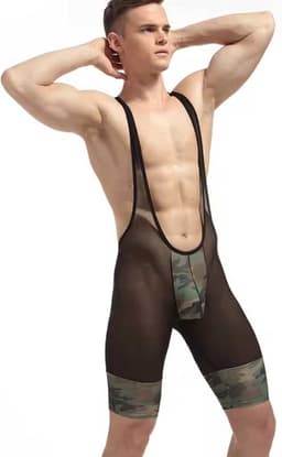 Camouflage bodysuit Heren - Mannen kleding erotisch - Doorschijnend - Jumpsuit rollenspel - Tankini - Legerprint — thumbnail 3