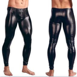 Strakke latex wetlook broek mannen - PU Leder - Club kleding - Erotische broek - Faux leer - Lange pijpen — thumbnail 4