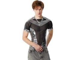 Heren Mesh Top – Zilver & Zwart – Sexy Transparant Shirt – Festival Outfit