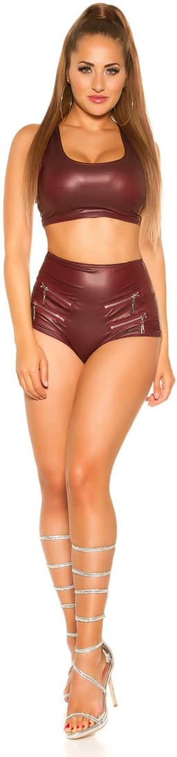 Hotpants-wetlook bordeaux met ritsen- maat XL — thumbnail 1