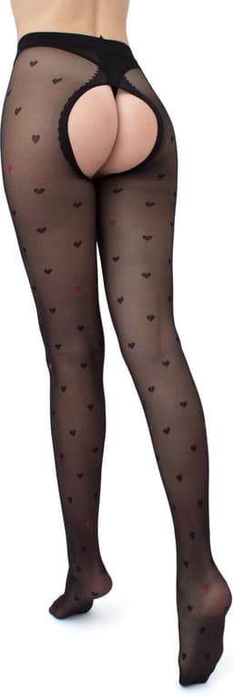 Giulia - Intimo Fashion licht glanzende 20den Panty met hartjes en open kruis - Zwart - XL — thumbnail 3