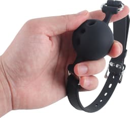 Banoch - ball gag siliconen medium - zwart Ø 4,5 cm met luchtgaten — thumbnail 2