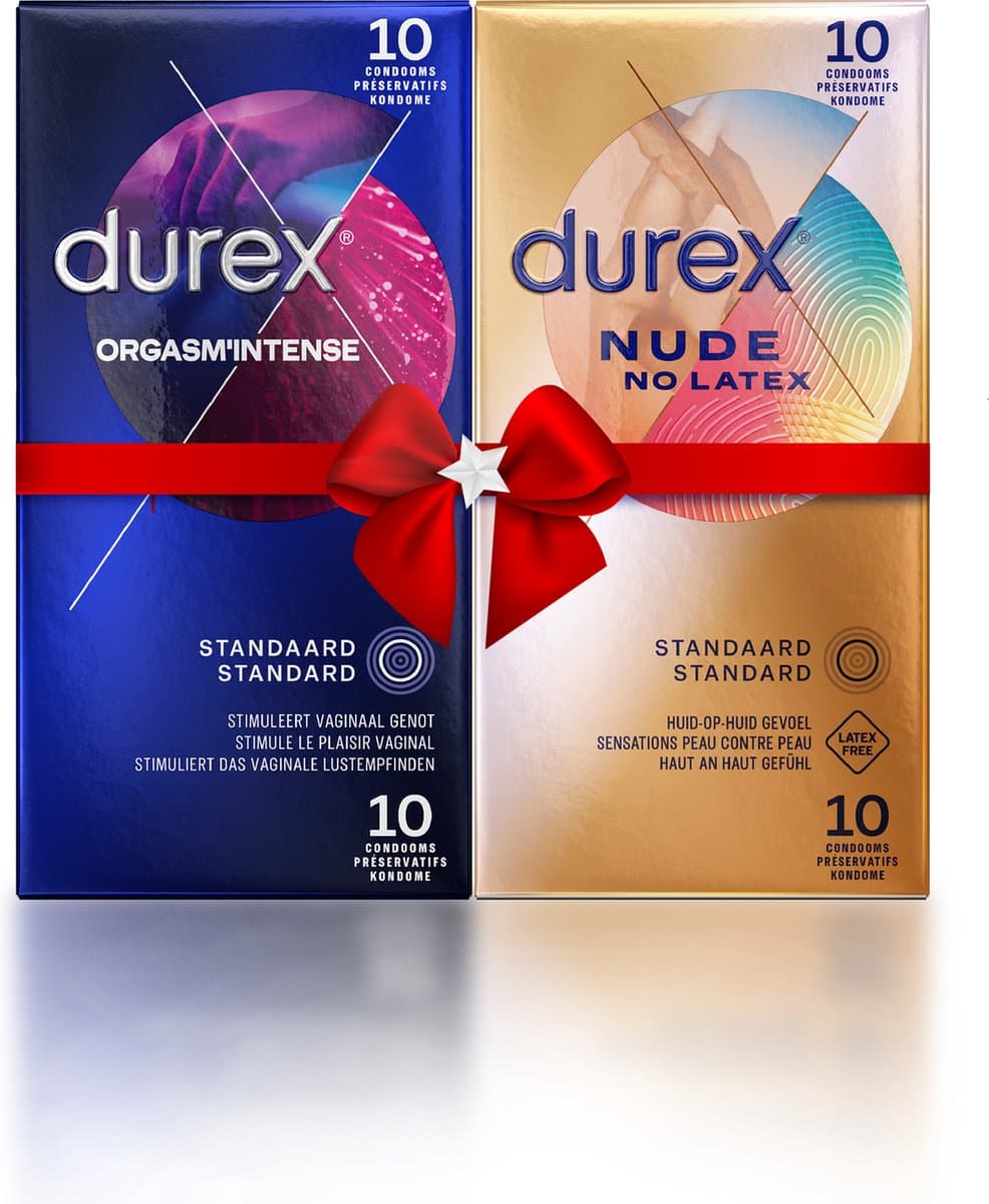 Durex - 20 stuks Condooms - Orgasm Intense Stimulerende Gel 10 stuks - Nude No Latex Huid op Huid gevoel 10 stuks - Voordeelverpakking - Cadeau voor man en vrouw — afbeelding 1